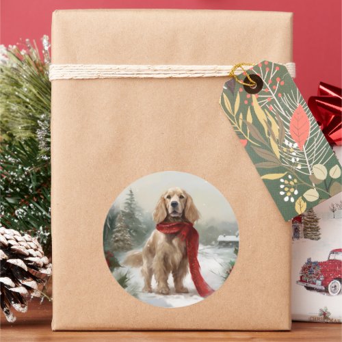 Cocker Spaniel Dog in Snow Christmas Classic Round Sticker