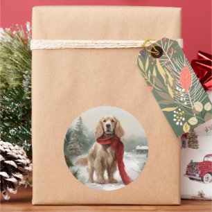 Cocker Spaniel Dog in Snow Christmas Classic Round Sticker