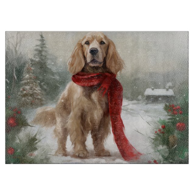 Cocker Spaniel Dog in Snow Christmas Cutting Board (Front)