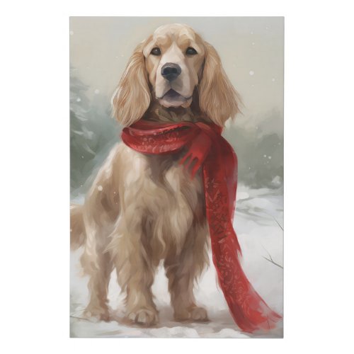 Cocker Spaniel Dog in Snow Christmas Faux Canvas Print