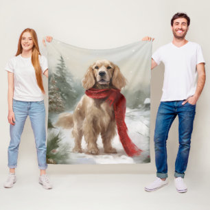 Cocker Spaniel Dog in Snow Christmas Fleece Blanket