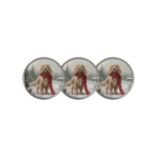 Cocker Spaniel Dog in Snow Christmas Golf Ball Marker