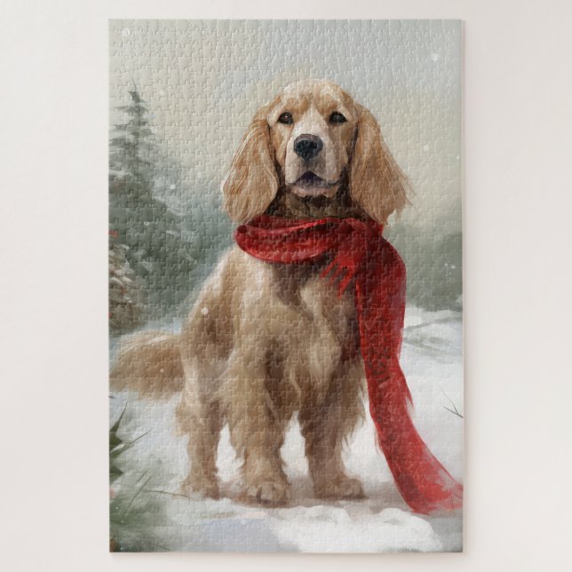 Cocker Spaniel Dog in Snow Christmas Jigsaw Puzzle (Vertical)