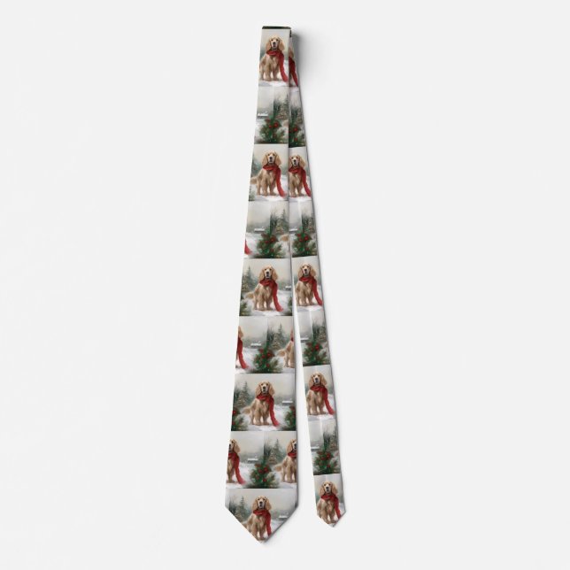 Cocker Spaniel Dog in Snow Christmas Neck Tie (Front)