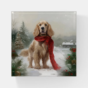Cocker Spaniel Dog in Snow Christmas Paperweight