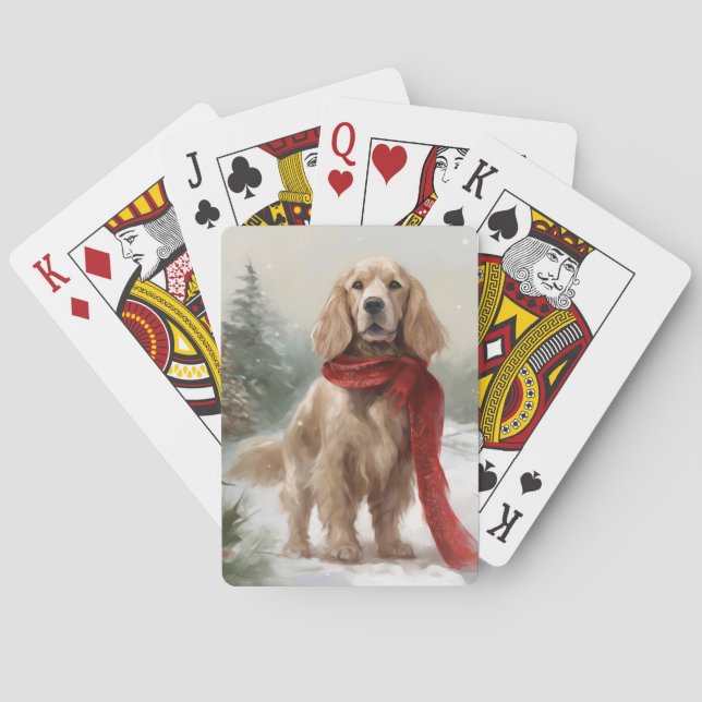 Cocker Spaniel Dog in Snow Christmas Poker Cards (Back)
