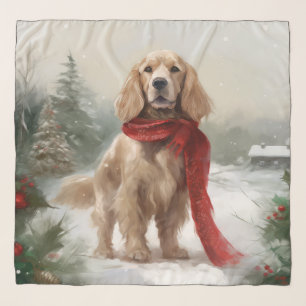 Cocker Spaniel Dog in Snow Christmas Scarf