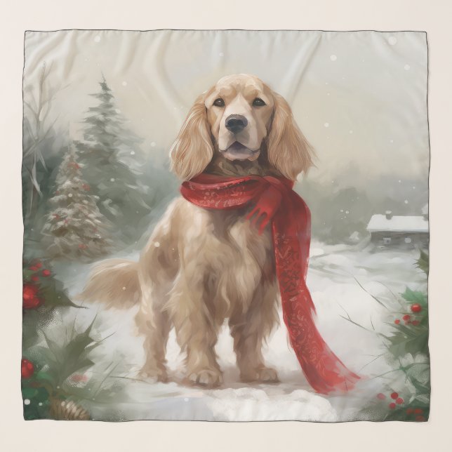 Cocker Spaniel Dog in Snow Christmas Scarf (Front)