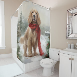 Cocker Spaniel Dog in Snow Christmas Shower Curtain