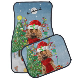 Cocker Spaniel Dog in Snow with Christmas Gifts Car Floor Mat