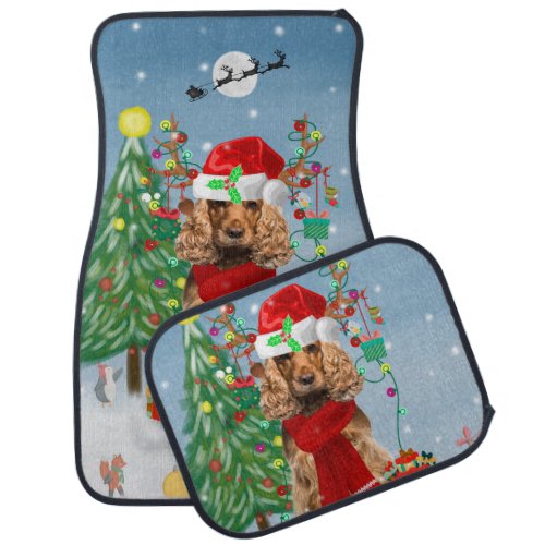 Cocker Spaniel Dog in Snow with Christmas Gifts  Car Floor Mat