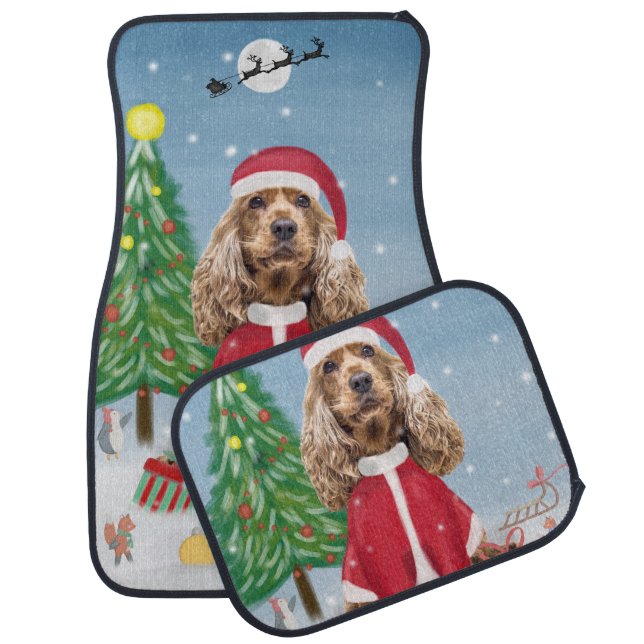 Cocker Spaniel Dog in Snow with Christmas Gifts  Car Floor Mat (Set)