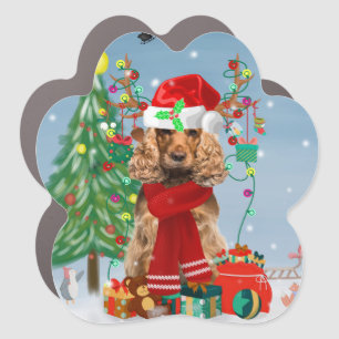 Cocker Spaniel Dog in Snow with Christmas Gifts  Car Magnet