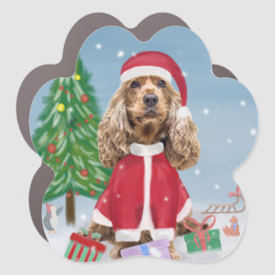 Cocker Spaniel Dog in Snow with Christmas Gifts  Car Magnet