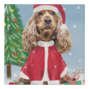 Cocker Spaniel Dog in Snow with Christmas Gifts  Faux Canvas Print