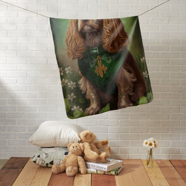 Cocker Spaniel Dog in St. Patrick's Day Dress Baby Blanket (In Situ)