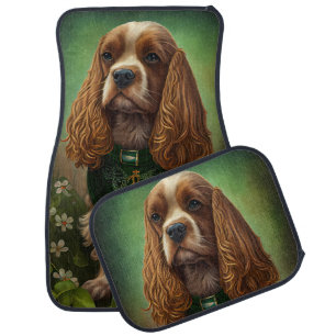 Cocker Spaniel Dog in St. Patrick's Day Dress Car Floor Mat