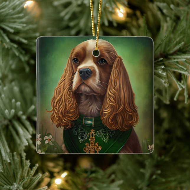 Cocker Spaniel Dog in St. Patrick's Day Dress Ceramic Ornament (Tree)