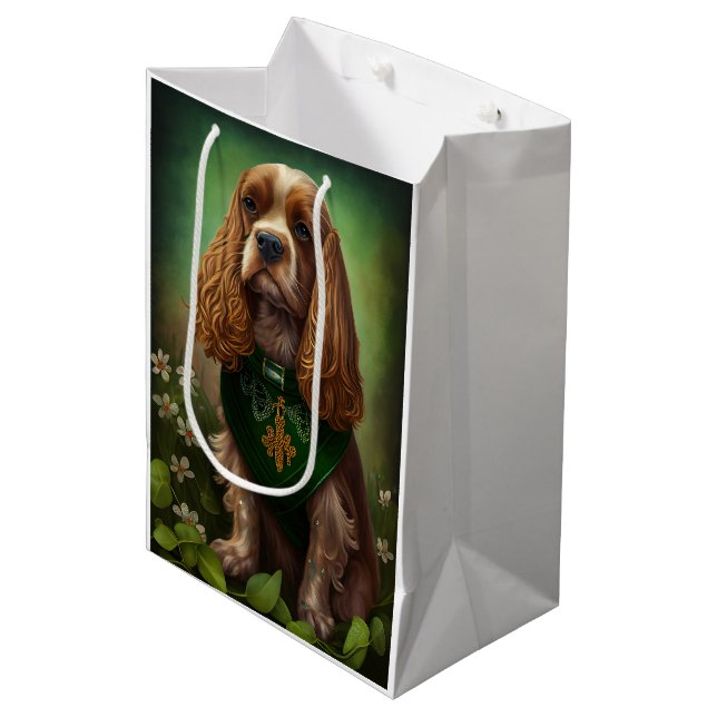 Cocker Spaniel Dog in St. Patrick's Day Dress Medium Gift Bag (Front Angled)