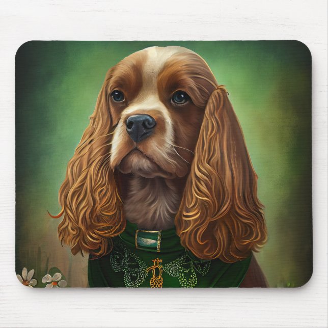 Cocker Spaniel Dog in St. Patrick's Day Dress Mouse Pad (Front)