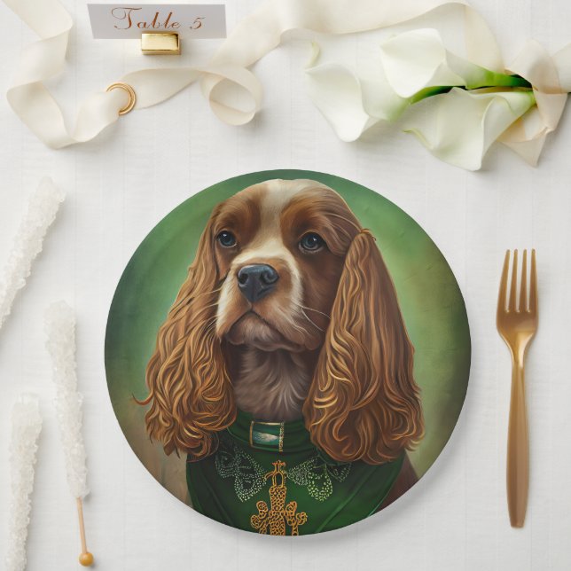 Cocker Spaniel Dog in St. Patrick's Day Dress Paper Plates (Wedding)