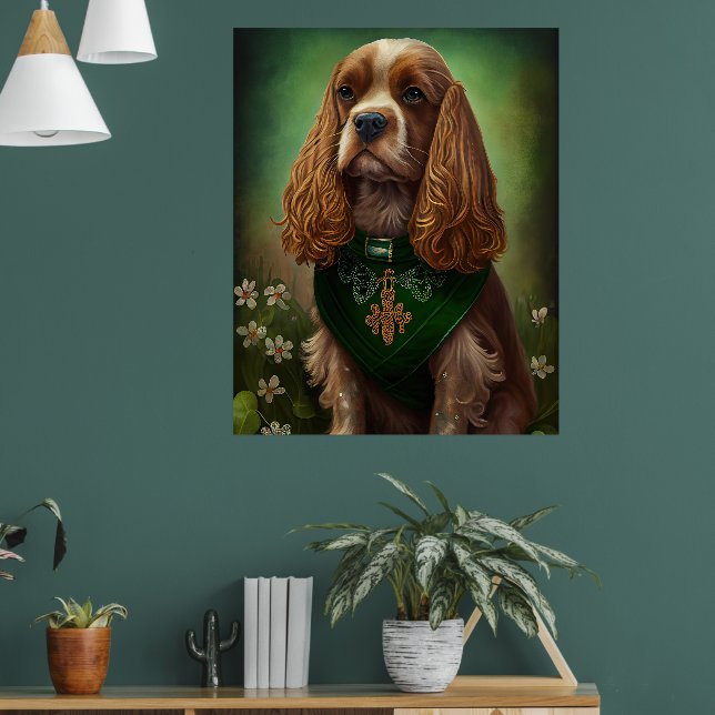 Cocker Spaniel Dog in St. Patrick's Day Dress Poster (Living Room 1)