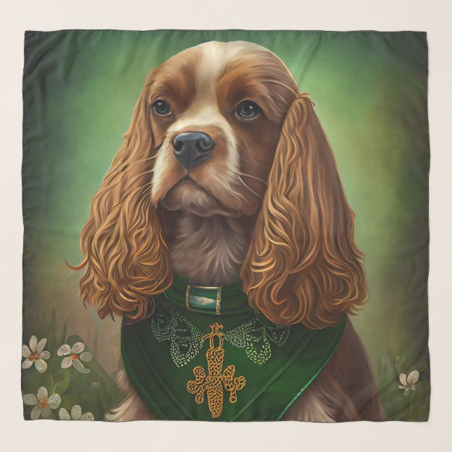Cocker Spaniel Dog in St. Patrick's Day Dress Scarf (Front)