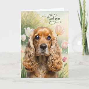 Cocker Spaniel Dog in Tulip Garden Letterpress Thank You Card