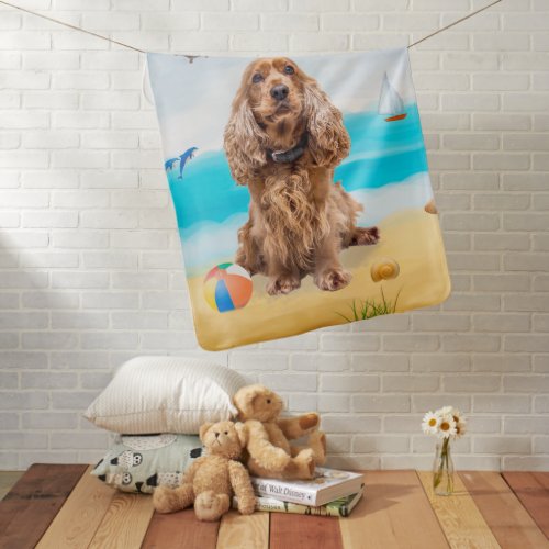 Cocker Spaniel Dog on Beach Baby Blanket