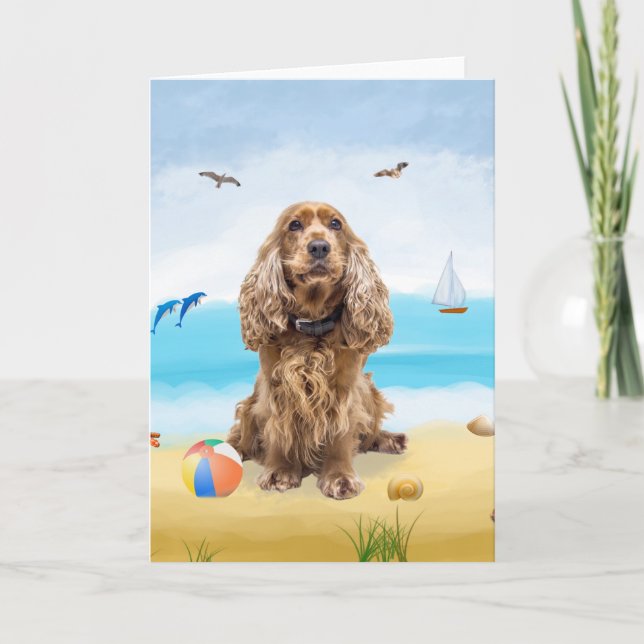 cocker spaniel Dog on Beach  Card (Front)