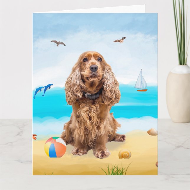 Cocker Spaniel Dog on Beach Card (Front)