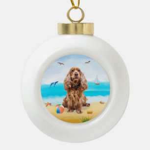 cocker spaniel Dog on Beach Ceramic Ball Christmas Ornament