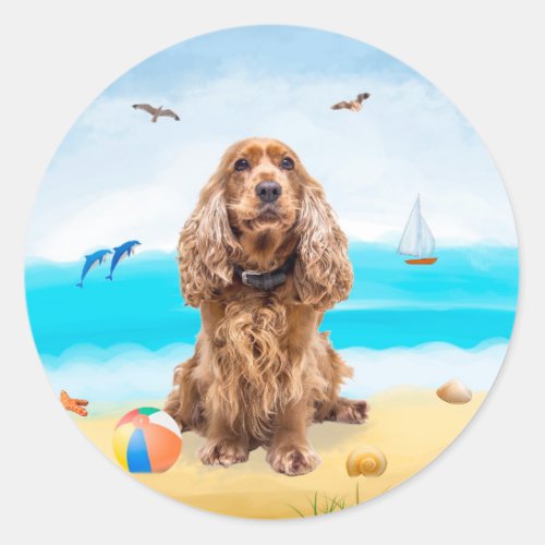 Cocker Spaniel Dog on Beach Classic Round Sticker