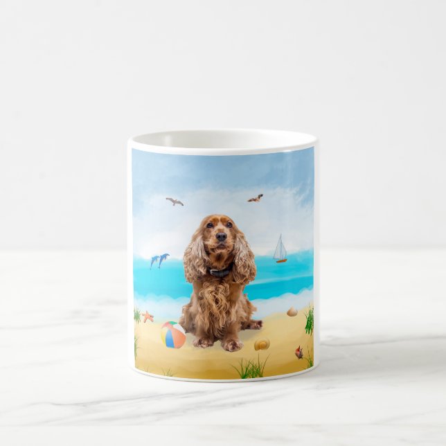 Cocker Spaniel Dog on Beach Coffee Mug (Center)