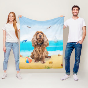 Cocker Spaniel Dog on Beach Fleece Blanket
