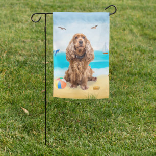 Cocker Spaniel Dog on Beach Garden Flag