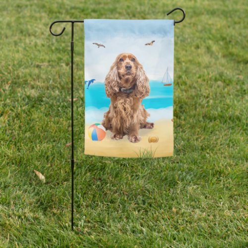 cocker spaniel Dog on Beach  Garden Flag