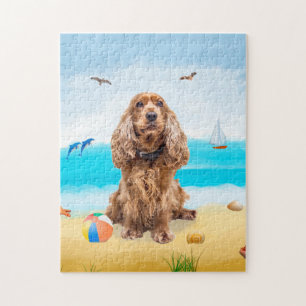 cocker spaniel dog on beach jigsaw puzzle