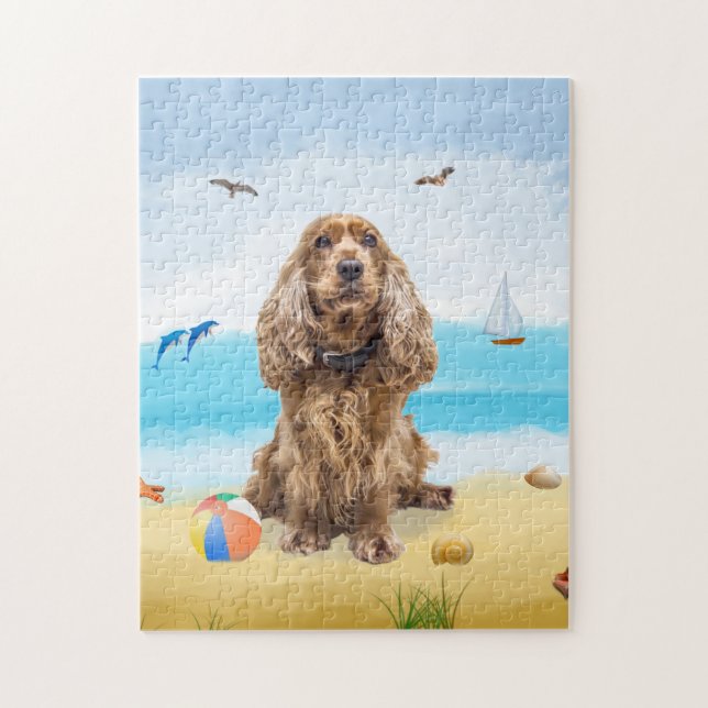 cocker spaniel dog on beach jigsaw puzzle (Vertical)
