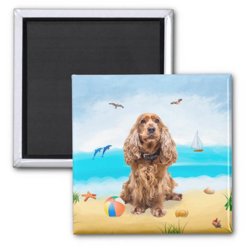 Cocker Spaniel Dog on Beach Magnet