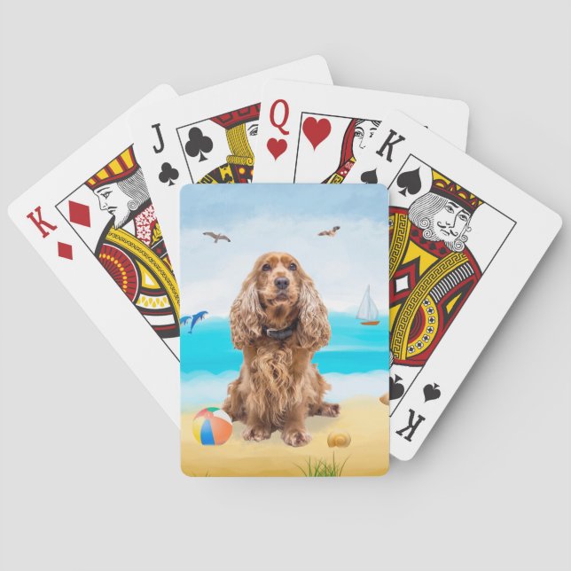 Cocker Spaniel Dog on Beach Poker Cards (Back)