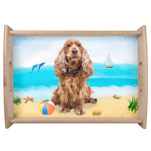 Cocker Spaniel Dog on Beach Serving Tray (Front)