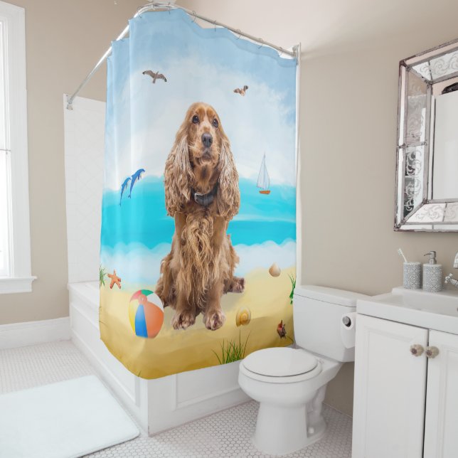 Cocker Spaniel Dog on Beach Shower Curtain (In Situ)