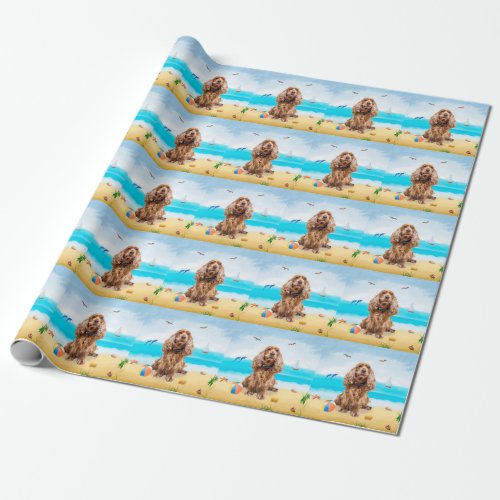 Cocker Spaniel Dog on Beach Wrapping Paper