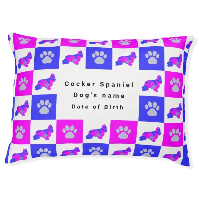 Cocker Spaniel Dog & Paw Crazy Hot Pink Pet Bed (Front)
