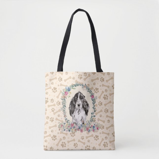 Cocker Spaniel Dog Paw Print & Dog Bone Cute  Tote Bag (Front)