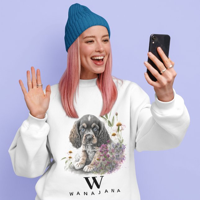 Cocker Spaniel Dog Pet Custom Photo Name Monogram Sweatshirt (Creator Uploaded)