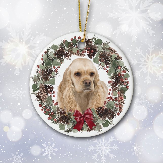 Cocker Spaniel Dog Pinecone Wreath Personalized  Ceramic Ornament (Creator Uploaded)
