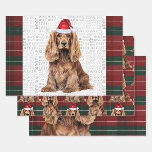 Cocker Spaniel Dog Red and Green Plaid Christmas Wrapping Paper Sheets