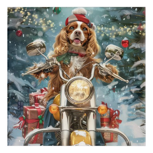 Cocker Spaniel Dog Riding Motorcycle Christmas  Acrylic Print